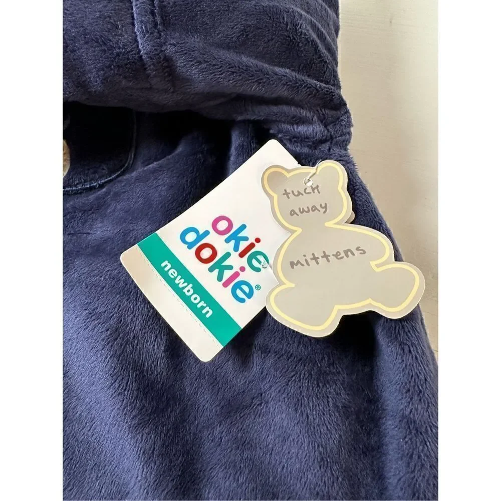 Okie Dokie Navy Blue Teddy Bear Baby Bunting size 0-3 months NWT. #4-0088